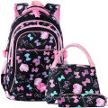 Children's day pack Set Custom Waterproof Girls Butterfly Printing Bookbags with Lunch Bag and Pencil Case